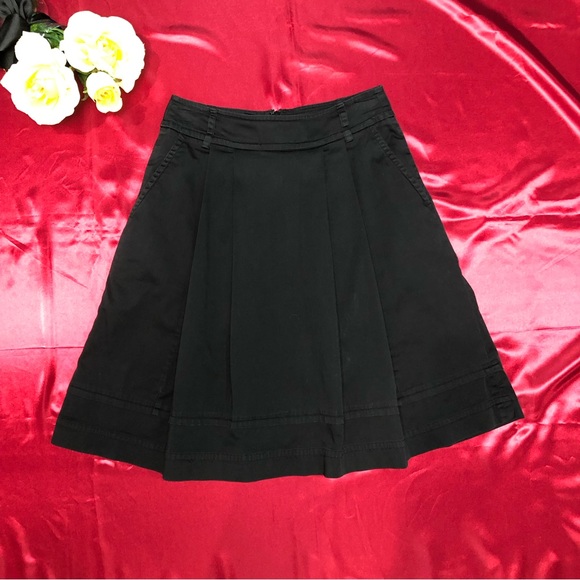 White House Black Market (WHBM) Black Cotton A Line Pleated Midi Skirt - Picture 3 of 9